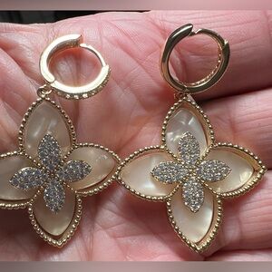 Piper K Floral Shimmer Cubic Zirconia Blush Enamel Gold Tone Drop Earrings